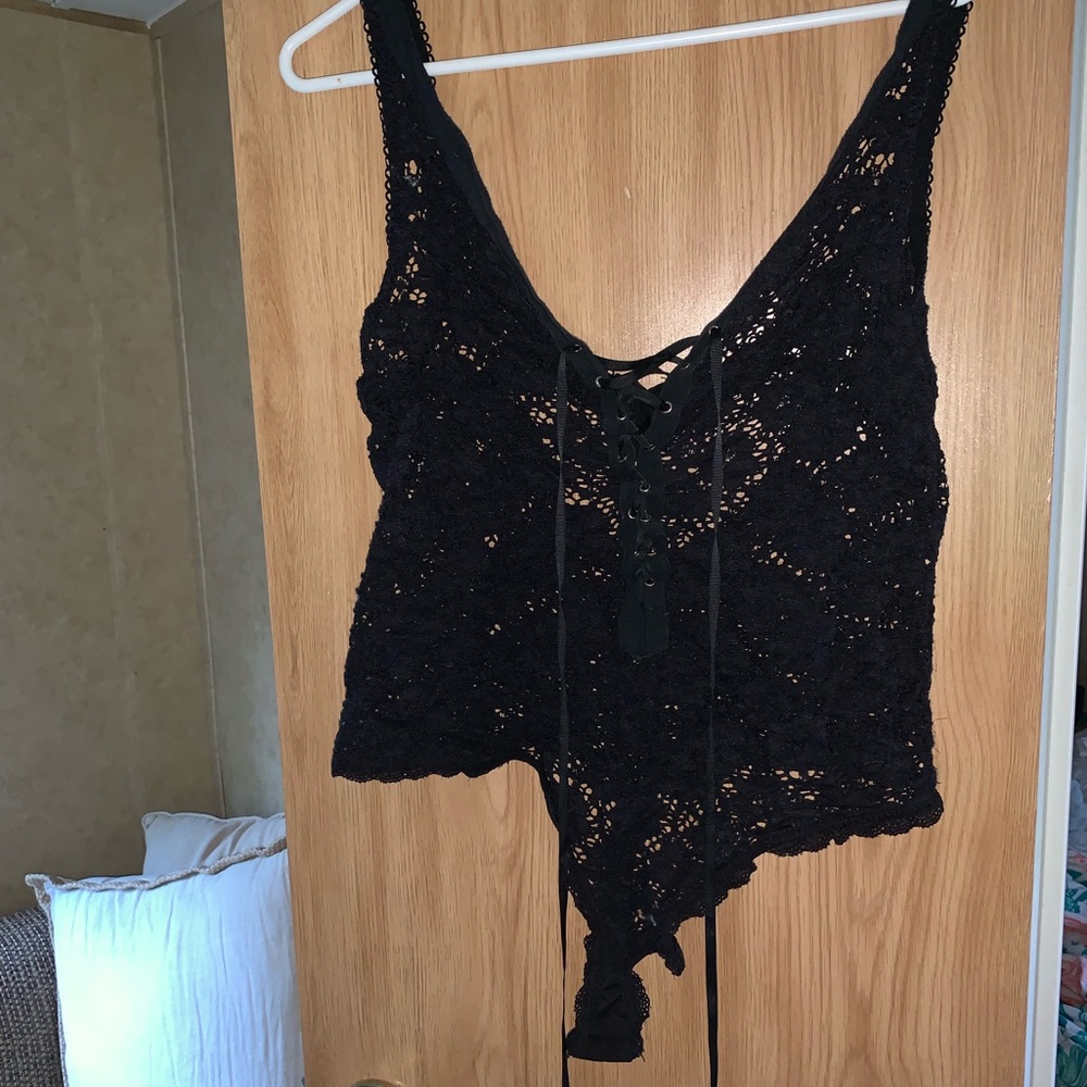 Black Lace Bodysuit Corset Front
